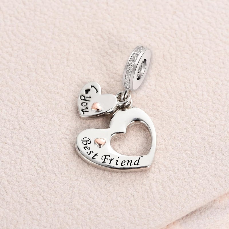 KunBead I Love You Heart Dangle Charms Compatible with Pandora Bracelet Necklace for Mom Daughter Grandma Granddaughter Nana Auntie Wife Sister Best Friend - Image 4